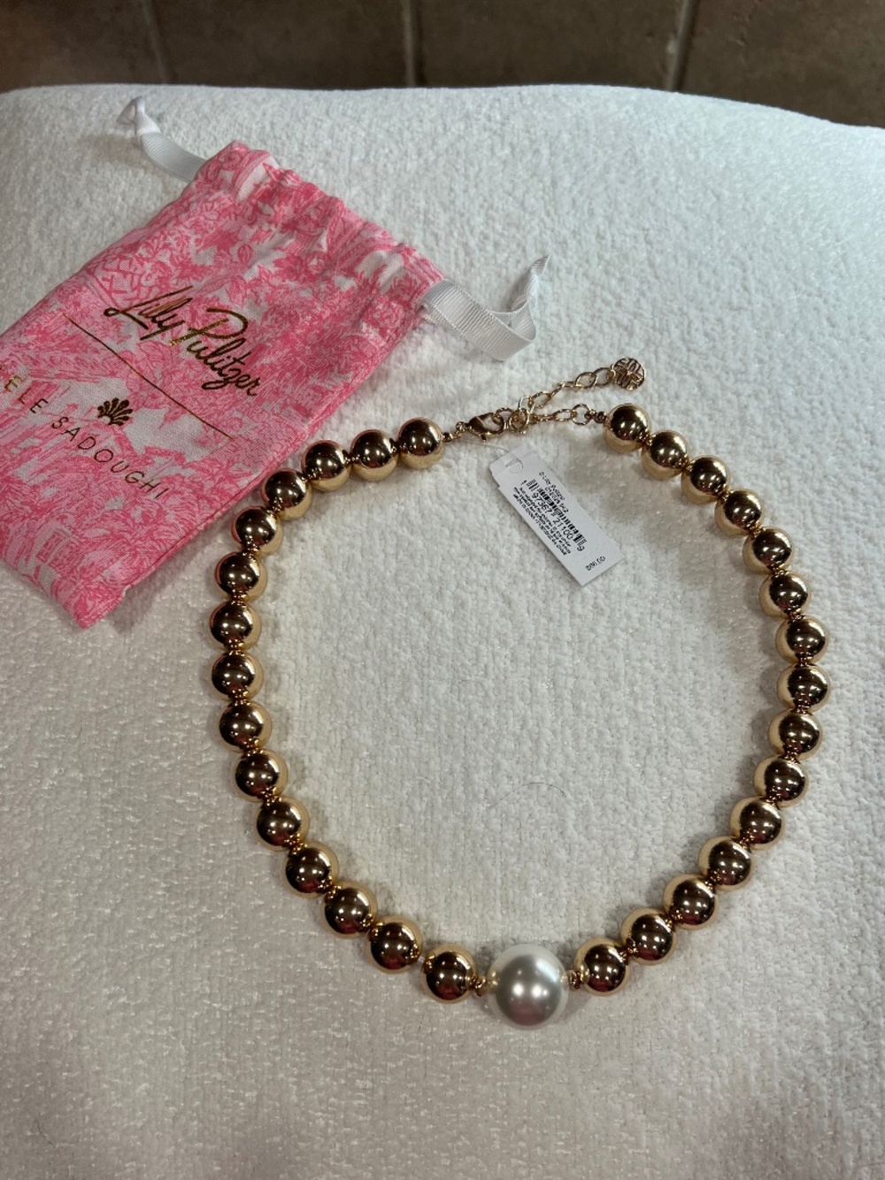 Lilly Pulitzer Gold Beaded Necklace/Choker with Center Accent Pearl Bead
